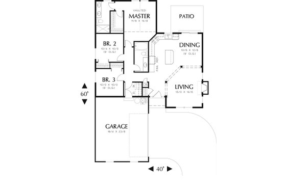 Floor Plan - Main Floor for Cottage House Plan #48-587 - 3 bed, 2 bath