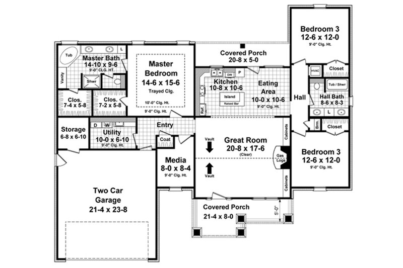 Home Plan - Floor Plan - Main Floor for Traditional House Plan #21-334 - 3 bed, 2 bath