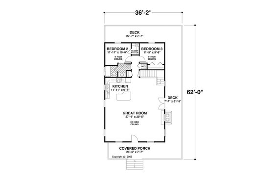 Floor Plan - Main Floor for Cottage House Plan #56-624 - 3 bed, 2 bath