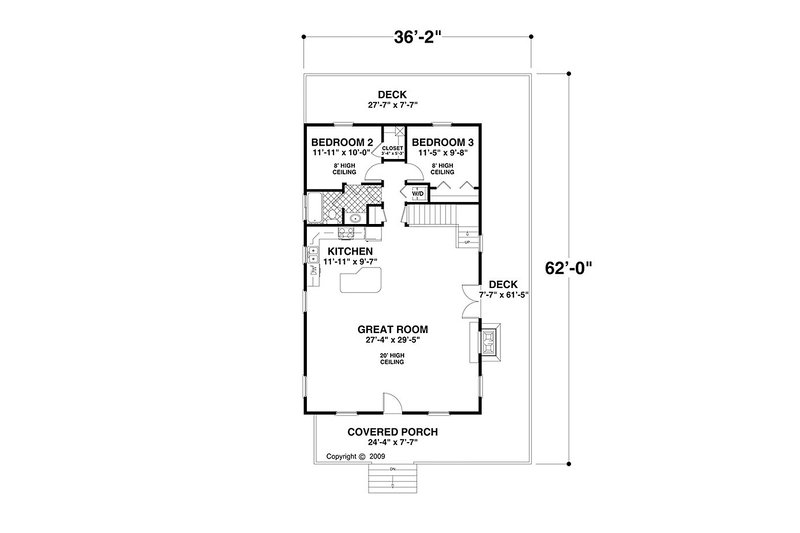 Cottage Style House Plan - 3 Beds 2 Baths 1592 Sq/Ft Plan #56-624 ...