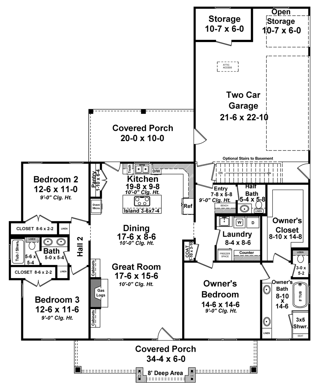 Floor Plan - Lower Floor for Farmhouse House Plan #21-531 - 3 bed, 2.5 bath