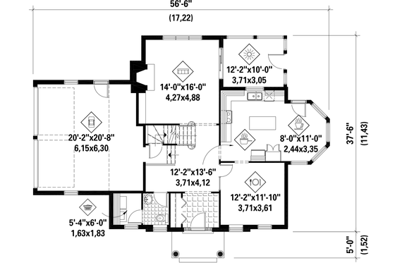 Floor Plan - Main Floor for Colonial House Plan #25-4792 - 3 bed, 1 bath
