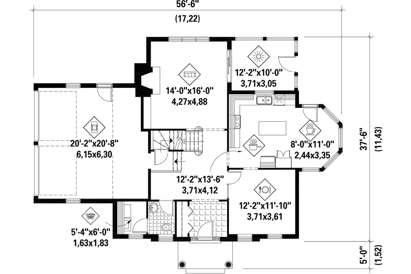 Home Plan - Floor Plan - Main Floor for Colonial House Plan #25-4792 - 3 bed, 1 bath