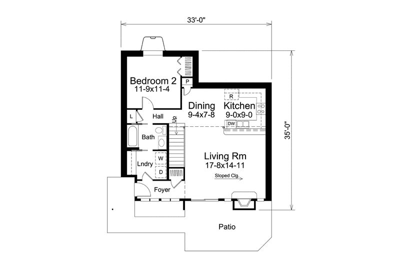 Dream House Plan - Floor Plan - Main Floor for Contemporary House Plan #57-626 - 2 bed, 1.5 bath