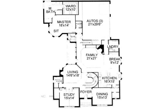 Floor Plan - Main Floor for European House Plan #141-133 - 4 bed, 4.5 bath