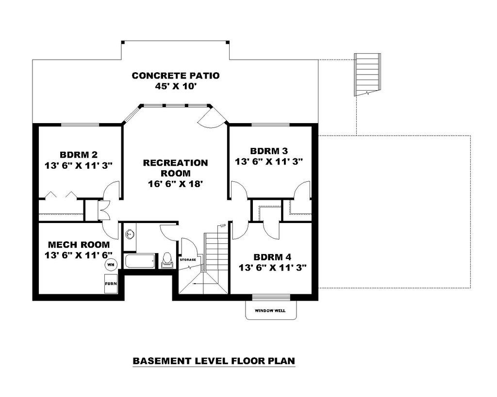 Floor Plan - Lower Floor for Craftsman House Plan #117-1117 - 4 bed, 2.5 bath