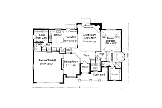 Floor Plan - Main Floor for European House Plan #46-170 - 4 bed, 2.5 bath