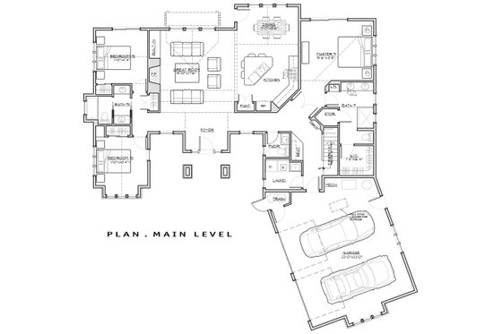 Craftsman style house plan, main level floor plan