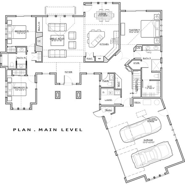 Home Plan - Craftsman style house plan, main level floor plan