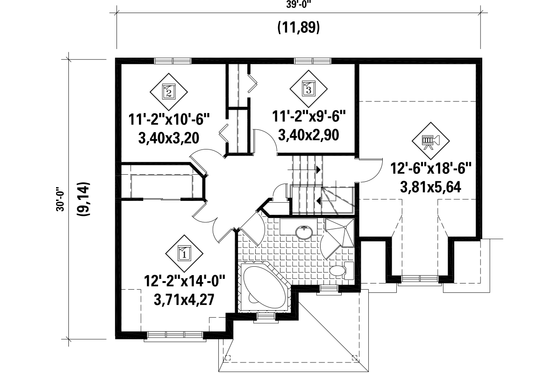 Floor Plan - Upper Floor for European House Plan #25-4717 - 3 bed, 1 bath