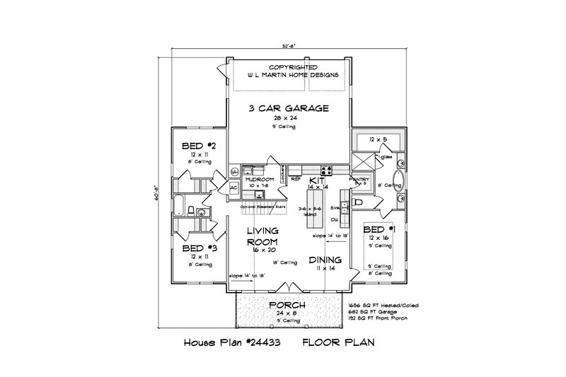 Architectural House Design - Floor Plan - Main Floor for Barndominium House Plan #513-2225 - 3 bed, 2 bath
