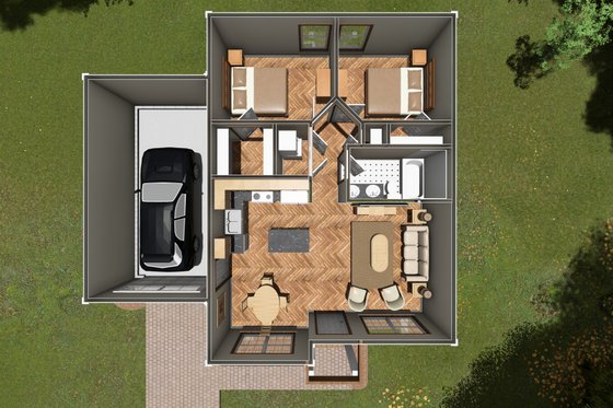 Floor Plan - Main Floor 1 for Cottage House Plan #513-2200 - 2 bed, 1 bath