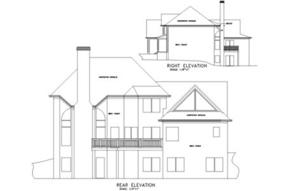 Exterior - Rear Elevation for Southern House Plan #56-197 - 4 bed, 3.5 bath