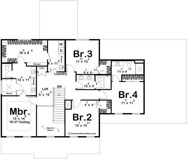 Colonial Floor Plan - Upper Floor Plan #455-332
