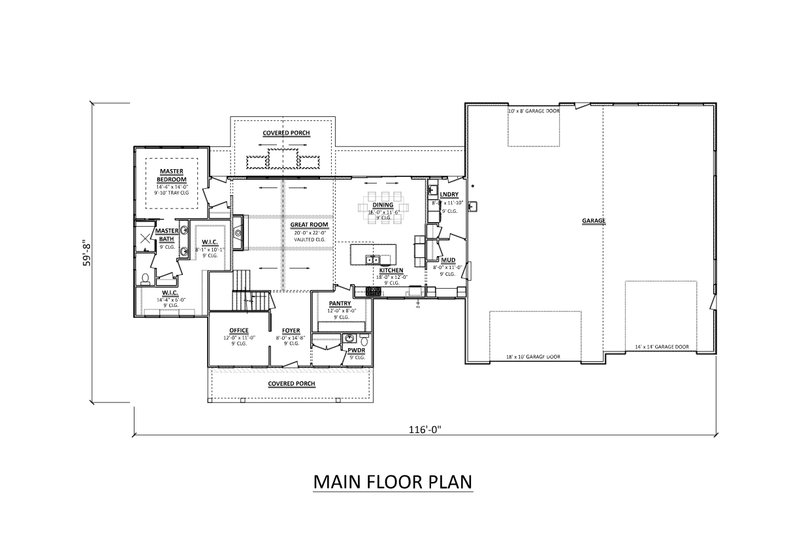 Dream House Plan - Floor Plan - Main Floor for Farmhouse House Plan #1089-42 - 3 bed, 2.5 bath