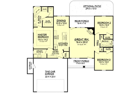 Floor Plan - Main Floor for Craftsman House Plan #430-96 - 3 bed, 2 bath