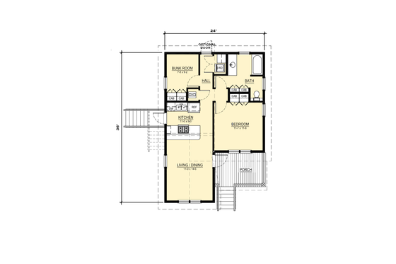 Floor Plan - Main Floor for Cottage House Plan #536-9 - 2 bed, 1 bath