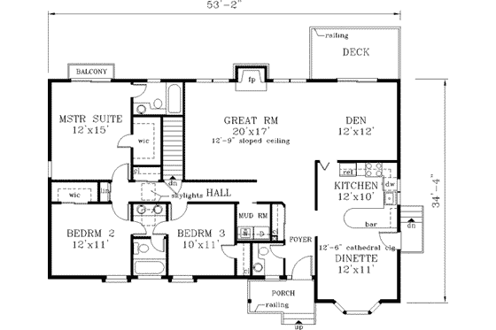 Floor Plan - Main Floor for Ranch House Plan #3-135 - 3 bed, 2.5 bath
