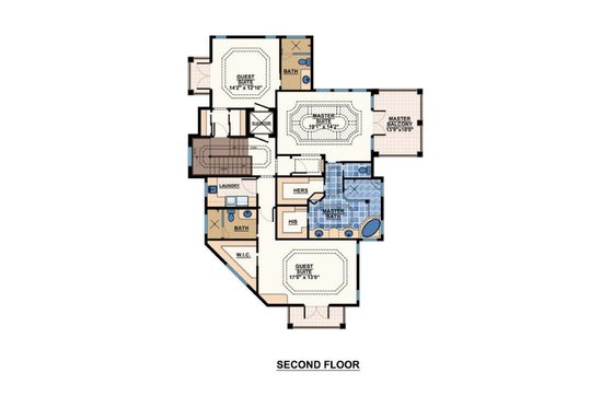 Floor Plan - Upper Floor for Mediterranean House Plan #548-6 - 3 bed, 4 bath