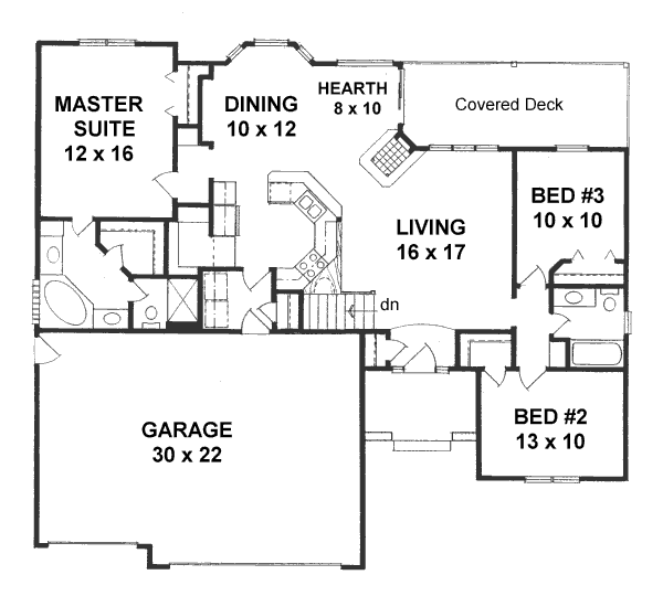 Traditional Style House Plan - 3 Beds 2 Baths 1451 Sq/Ft Plan #58-195 ...