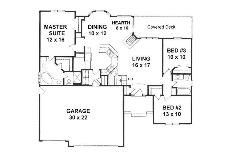 Home Plan - Floor Plan - Main Floor for Traditional House Plan #58-195 - 3 bed, 2 bath