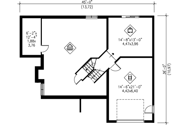 Home Plan - Floor Plan - Lower Floor for Modern House Plan #25-365 - 2 bed, 1 bath