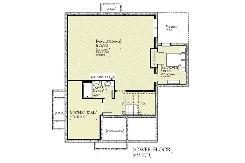 Architectural House Design - Floor Plan - Lower Floor for Tudor House Plan #901-164 - 5 bed, 3.5 bath