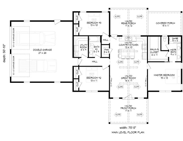 House Blueprint - Floor Plan - Main Floor for Farmhouse House Plan #932-1456 - 3 bed, 2 bath