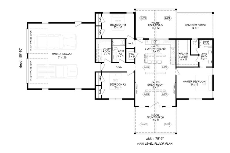House Blueprint - Floor Plan - Main Floor for Farmhouse House Plan #932-1456 - 3 bed, 2 bath
