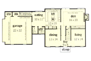 Floor Plan - Main Floor for Colonial House Plan #16-209 - 4 bed, 2.5 bath