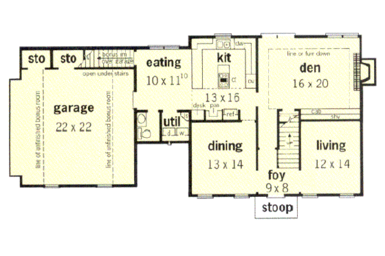 Floor Plan - Main Floor for Colonial House Plan #16-209 - 4 bed, 2.5 bath