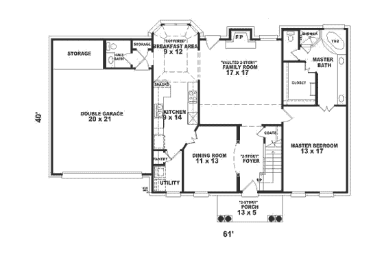 Floor Plan - Main Floor for Classical House Plan #81-207 - 4 bed, 2.5 bath