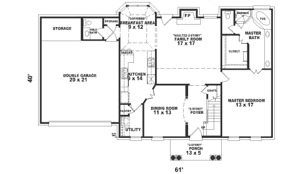 Floor Plan - Main Floor for Classical House Plan #81-207 - 4 bed, 2.5 bath