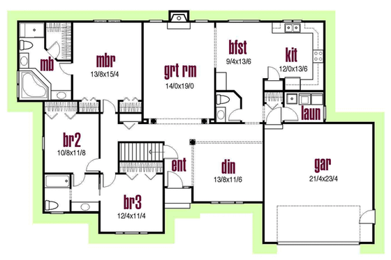Floor Plan - Main Floor for Traditional House Plan #435-6 - 3 bed, 2.5 bath
