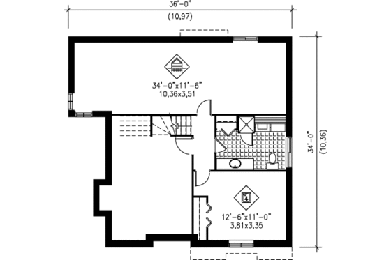 Floor Plan - Lower Floor House Plan #25-4242 - 4 bed, 2 bath