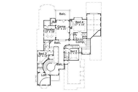 Floor Plan - Upper Floor for European House Plan #411-841 - 4 bed, 4.5 bath