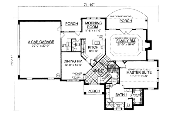 Floor Plan - Main Floor for Traditional House Plan #40-222 - 4 bed, 2.5 bath