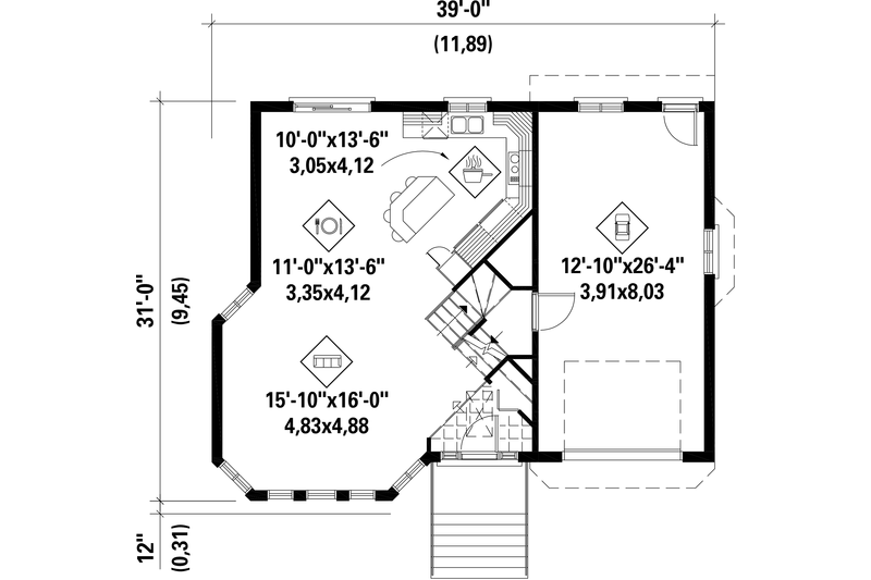 House Blueprint - Floor Plan - Main Floor for Contemporary House Plan #25-4531 - 2 bed, 1 bath