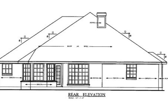Exterior - Rear Elevation for Traditional House Plan #42-163 - 3 bed, 2 bath
