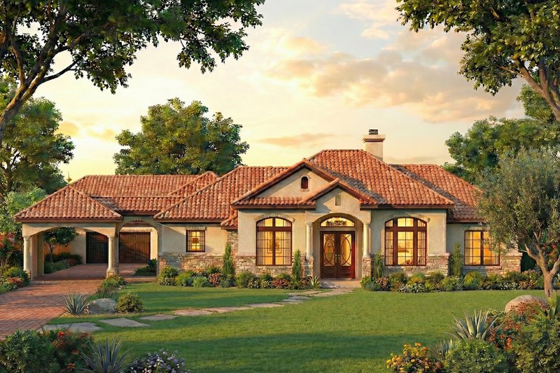 Mediterranean Style House Plan - 4 Beds 3.5 Baths 2855 Sq/Ft Plan #80-175 Exterior