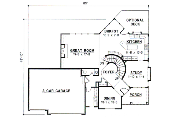 Floor Plan - Main Floor for European House Plan #67-568 - 4 bed, 3.5 bath