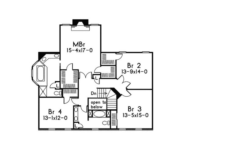 Architectural House Design - Floor Plan - Upper Floor for Colonial House Plan #57-705 - 4 bed, 2.5 bath