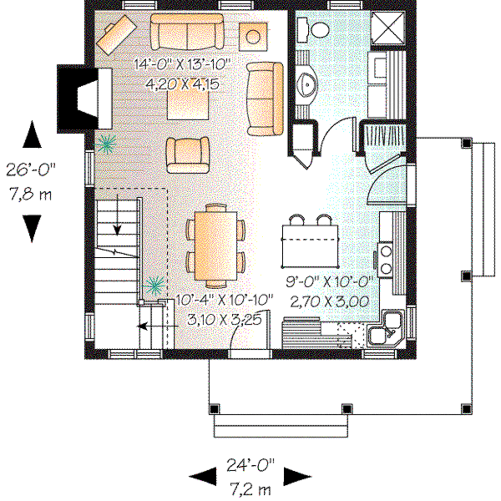 Cottage Style House Plan 2 Beds 2 Baths 1200 Sq Ft Plan 23 661