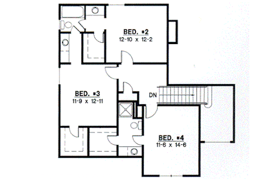 Floor Plan - Upper Floor for Traditional House Plan #67-415 - 4 bed, 3.5 bath