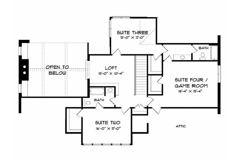 Architectural House Design - Floor Plan - Upper Floor for Craftsman House Plan #413-106 - 4 bed, 3 bath