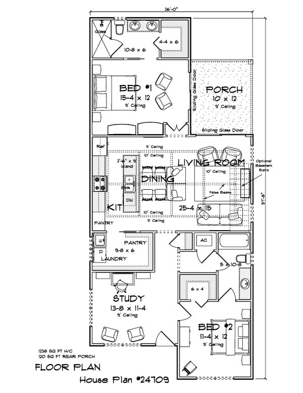 Home Plan - Floor Plan - Main Floor for Modern House Plan #513-2501 - 2 bed, 2 bath