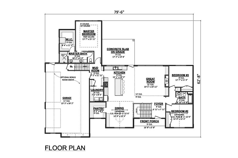 Architectural House Design - Floor Plan - Main Floor for Country House Plan #1089-23 - 3 bed, 2 bath