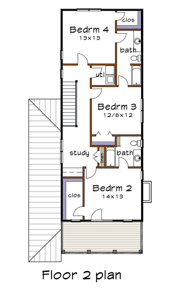 House Blueprint - Traditional Floor Plan - Upper Floor Plan #79-355
