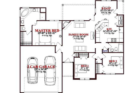 Floor Plan - Main Floor for European House Plan #63-366 - 3 bed, 2 bath