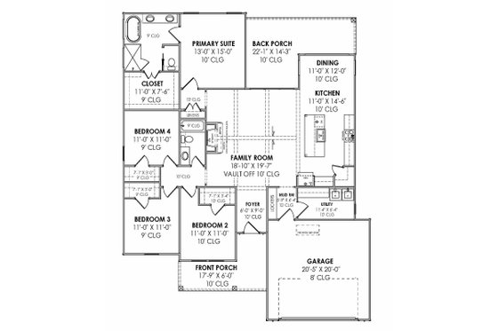 Floor Plan - Main Floor for Farmhouse House Plan #1096-108 - 4 bed, 2 bath